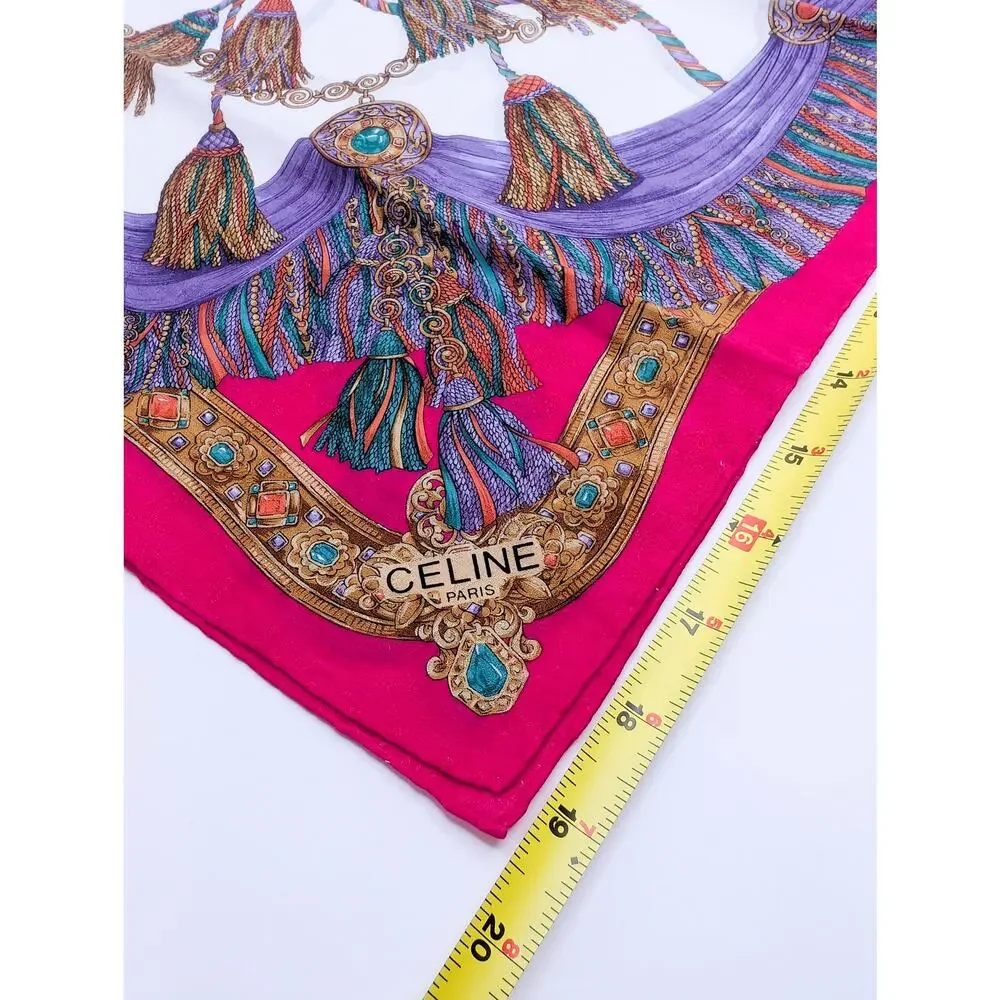 Authentic Celine Paris Silk Tassel Print Scarf 19x19